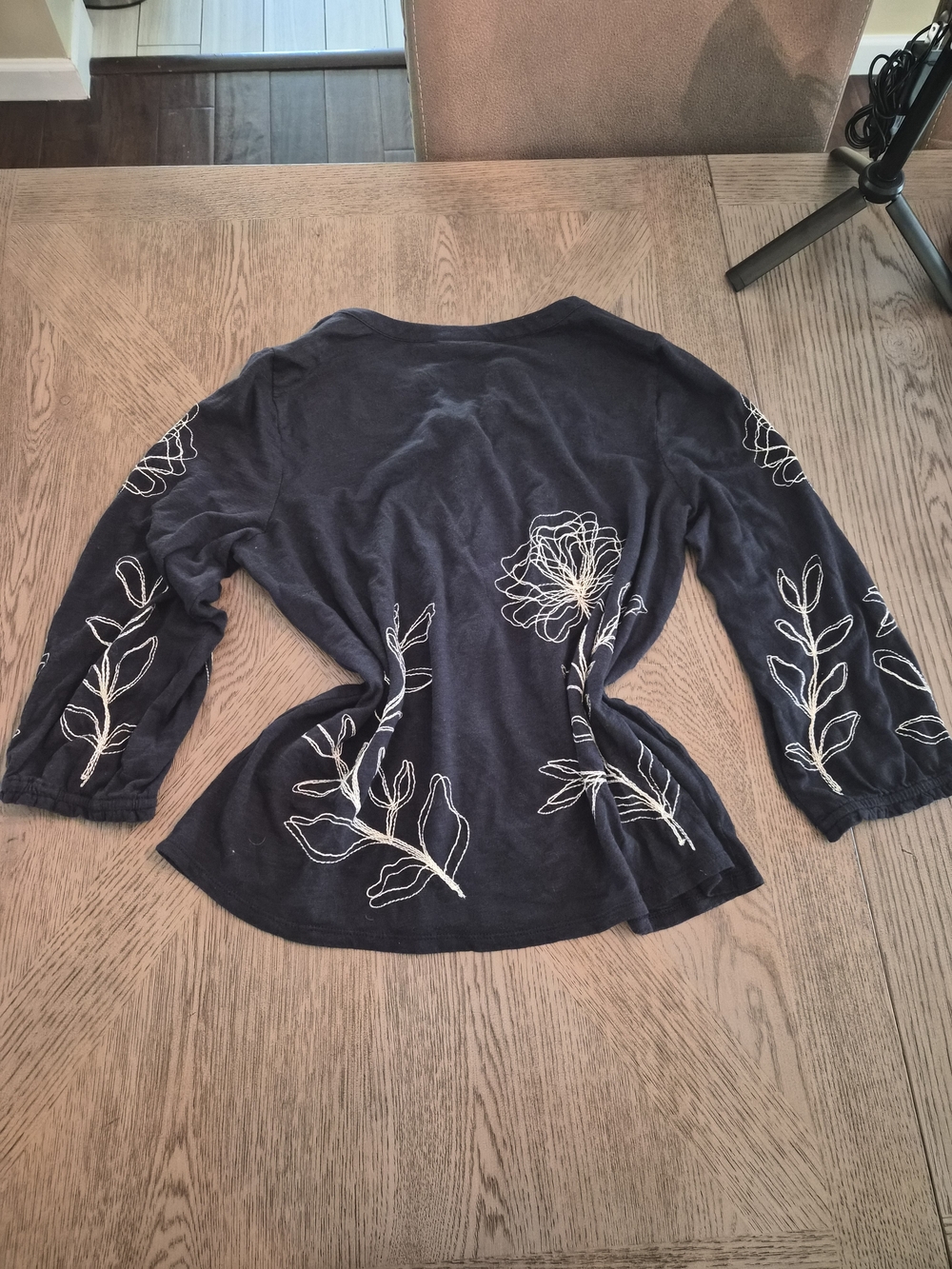 J. Jill Navy Button-Front Top with Cream Floral Embroidery - Picture 3 of 3